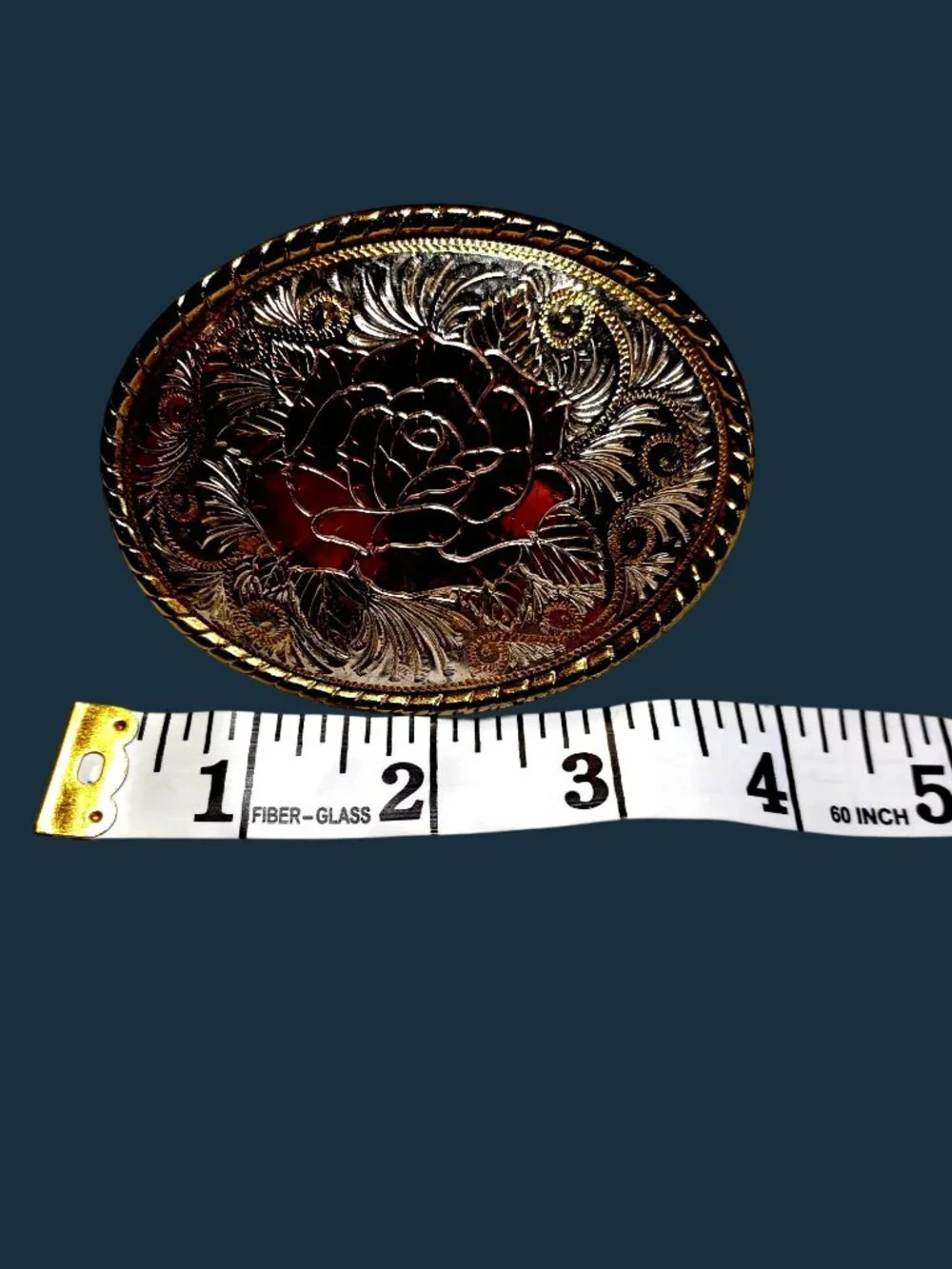 Western Belt Buckle Silver & Gold Rose Flower W Logo Made in USA Oval Womens